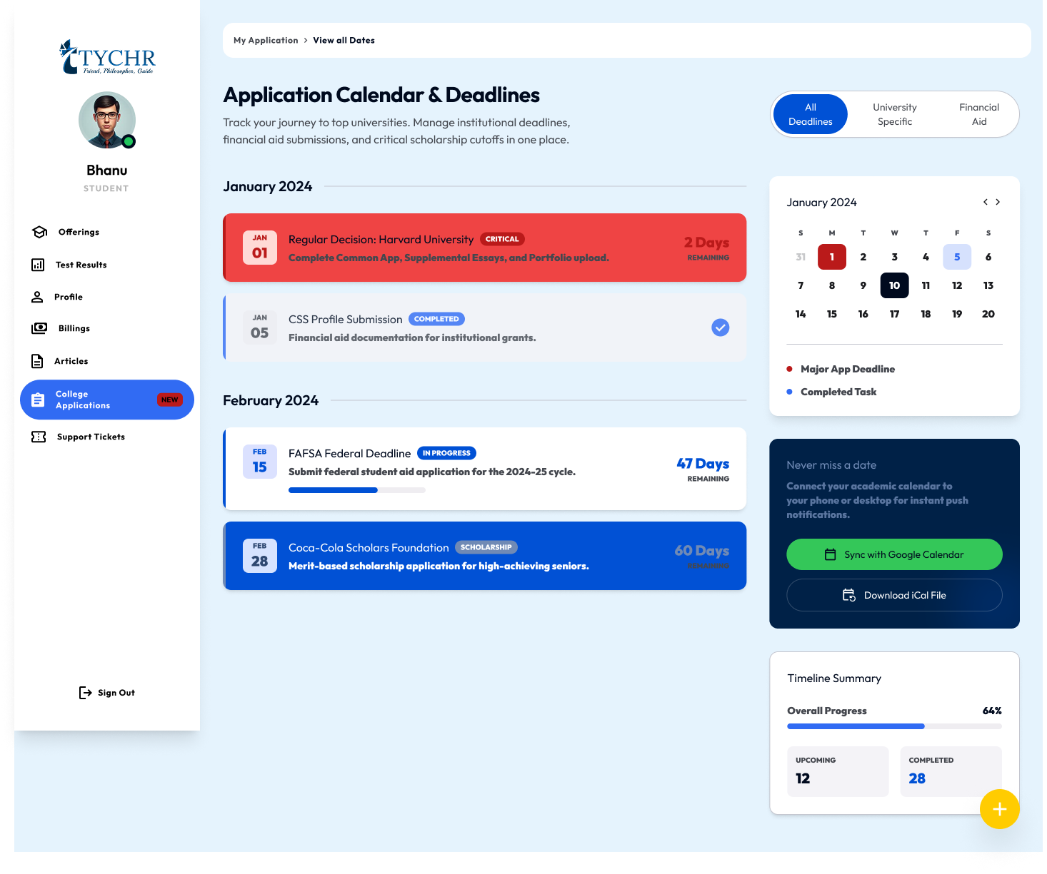 Application Deadlines Calendar