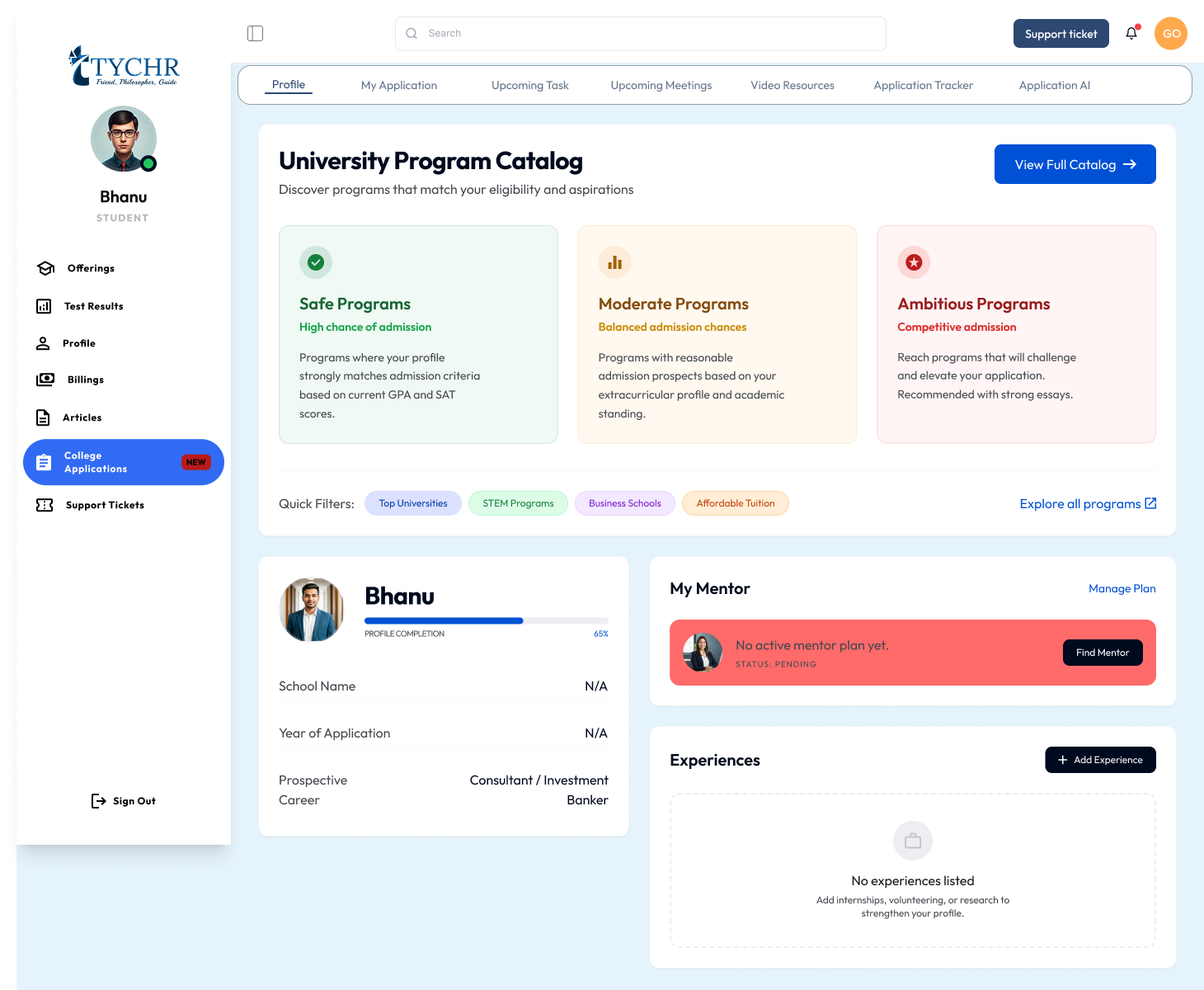 College Application Dashboard