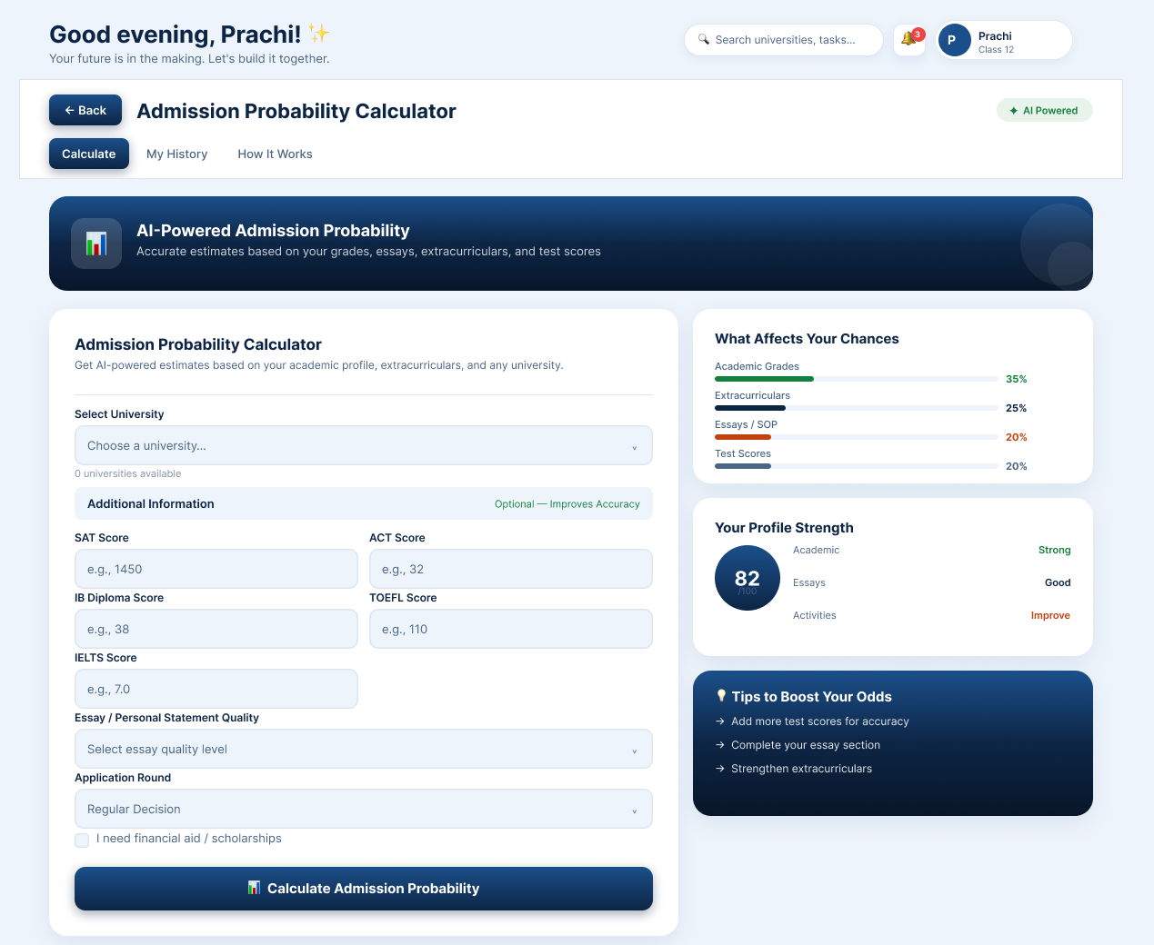 Admission Probability calculator button