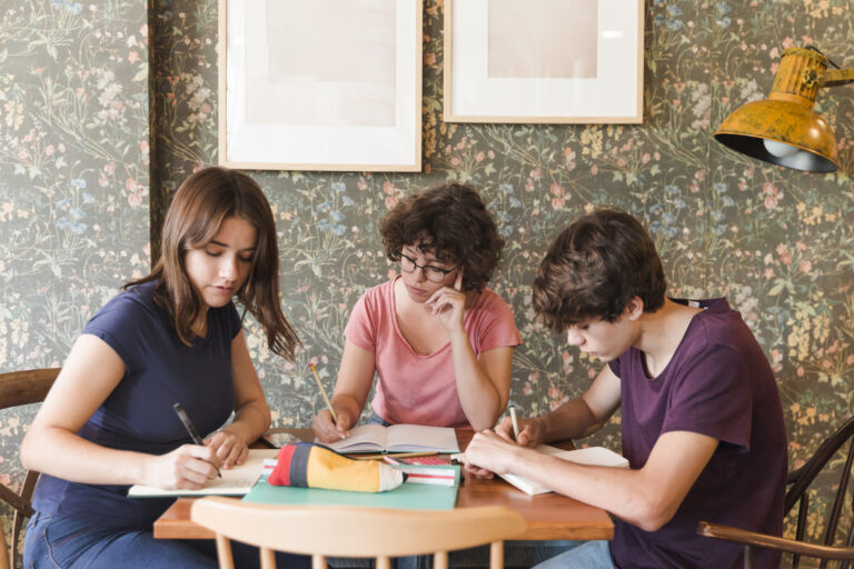 Students studying together in a cafe